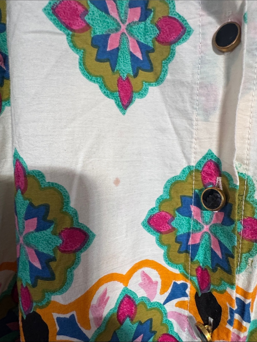 Anthropologie Cream Maxi Dress with Pink, Teal, Orange & Yellow Pattern - Picture 8 of 9
